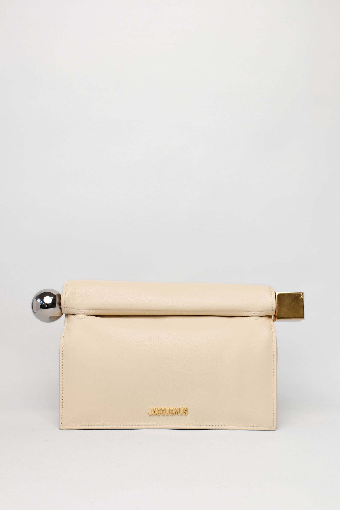Jacquemus Ivory La Pochette Rond Carre Leather Clutch Bag