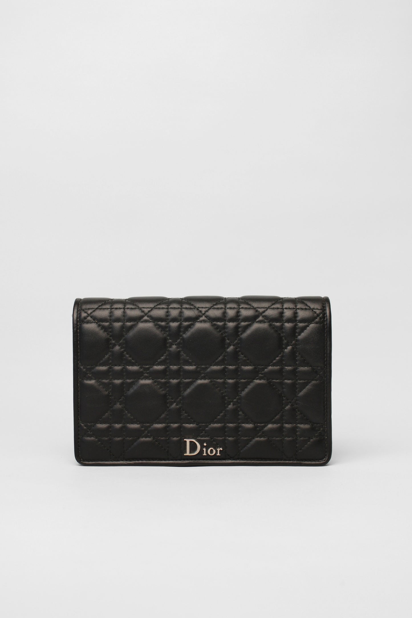 Christian Dior Black Quilted Wallet on Silver Long Chain