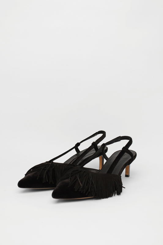 Ulla Johnson Fringe Black Slingbacks Size 41