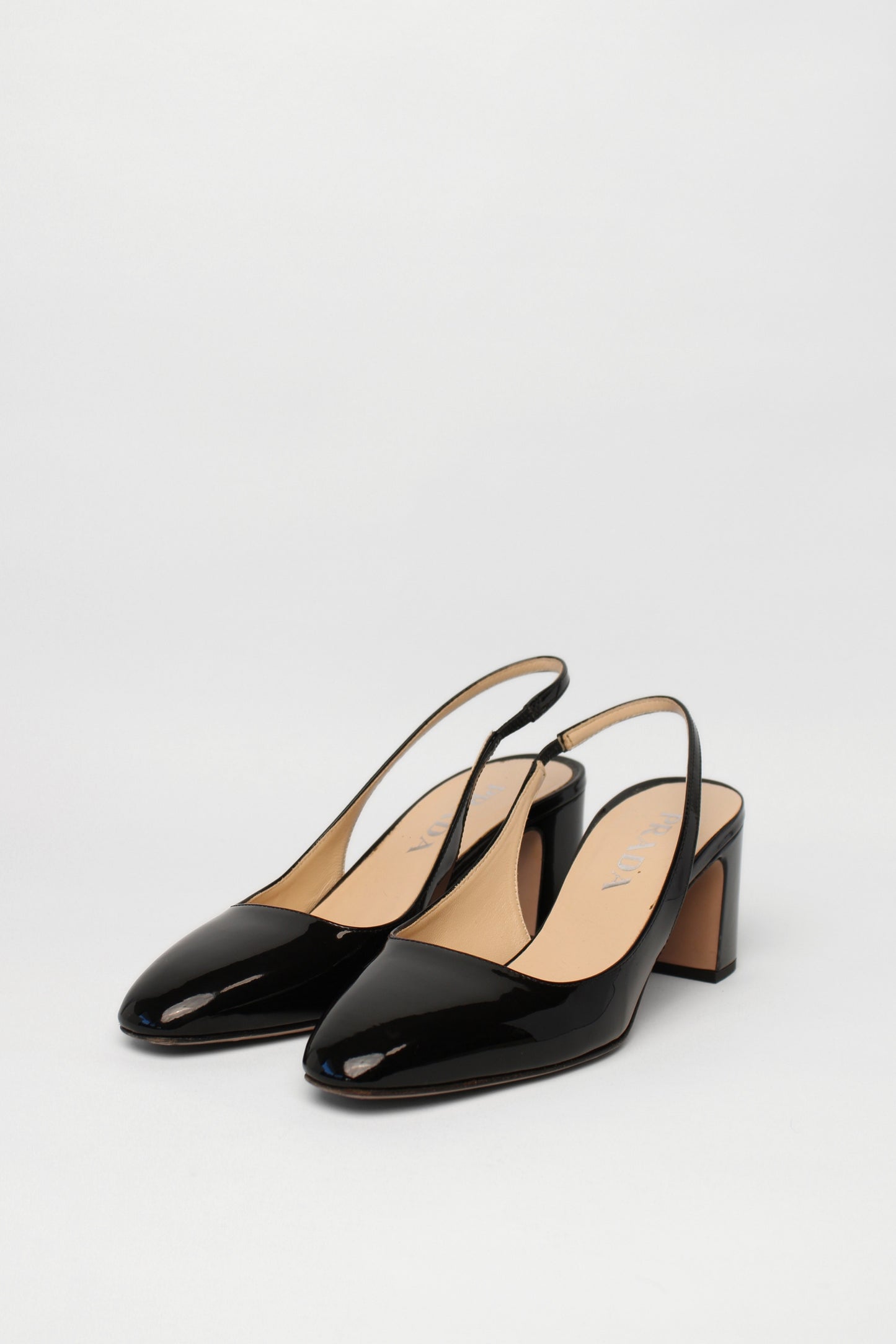 Prada Black Patent logo Slingbacks Size 36.5