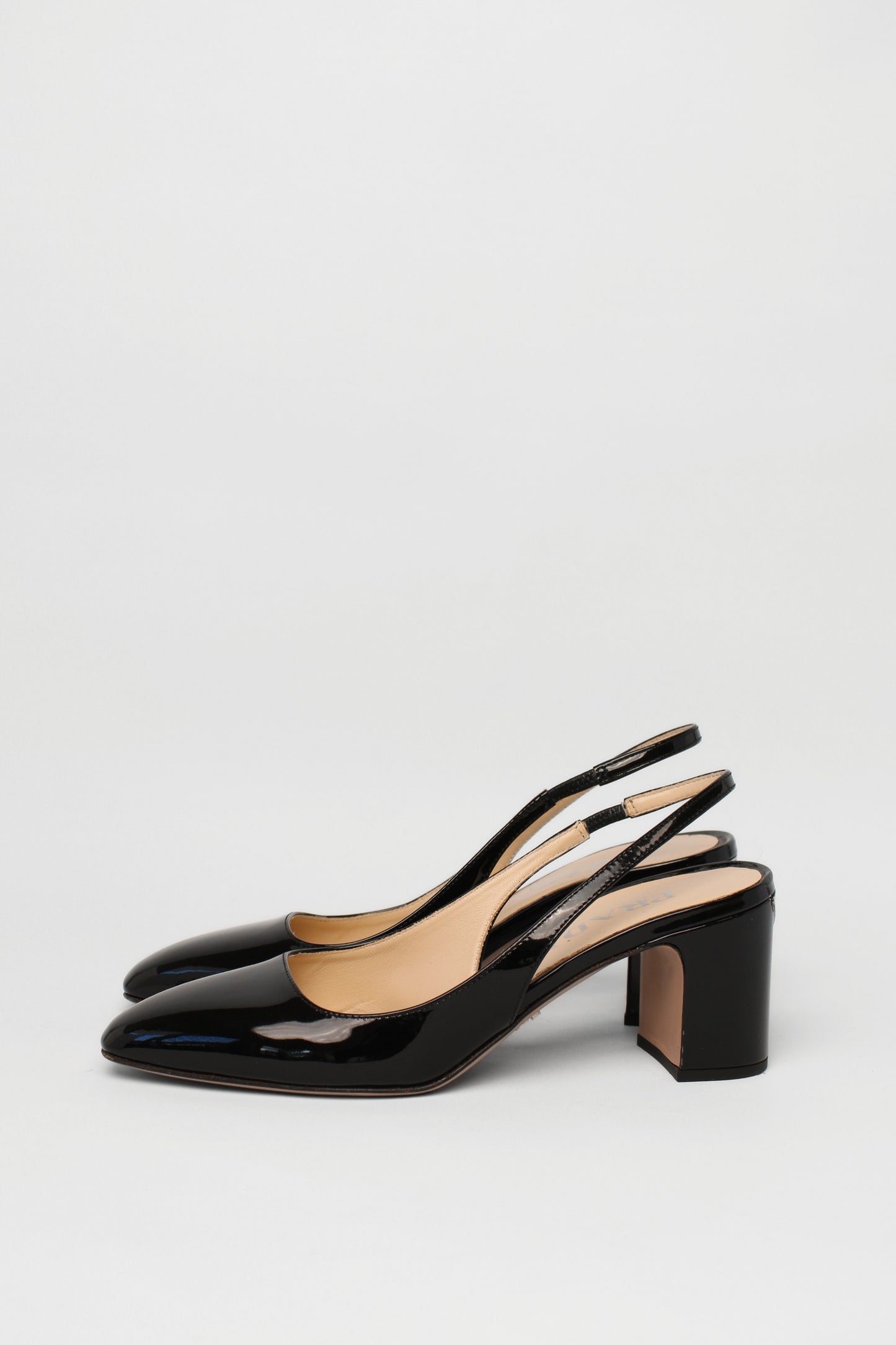 Prada Black Patent logo Slingbacks Size 36.5