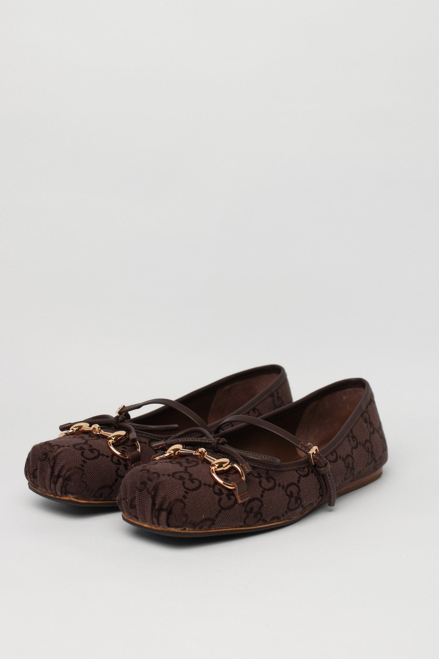 Gucci Brown Mongram Horsebit Ballet Flats Size 28