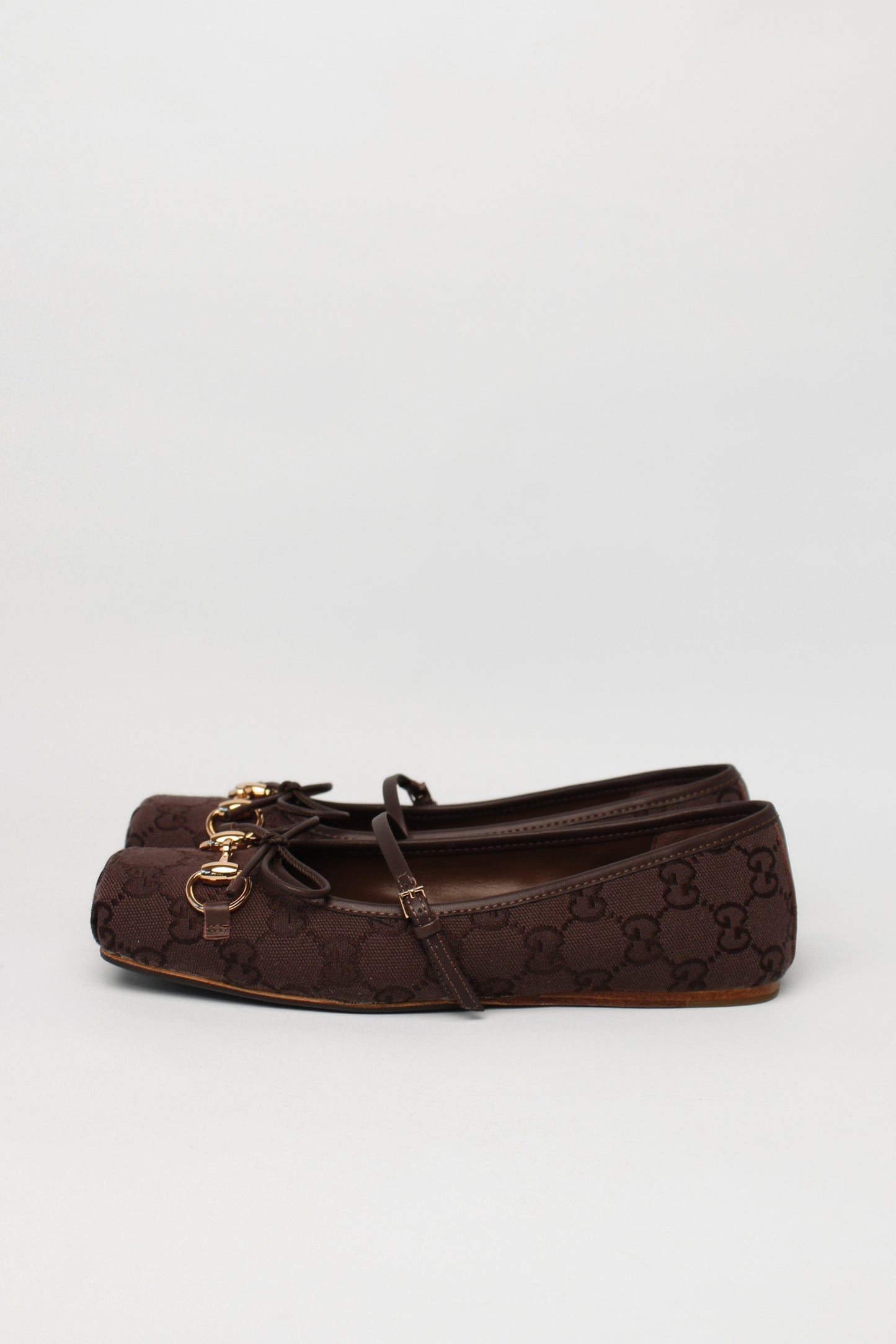 Gucci Brown Mongram Horsebit Ballet Flats Size 28