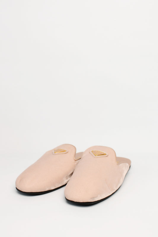 Prada Rose Velvet  Logo Slides Size 39