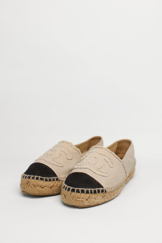 Chanel Two Tone CC Canvas Espadrilles Size 38