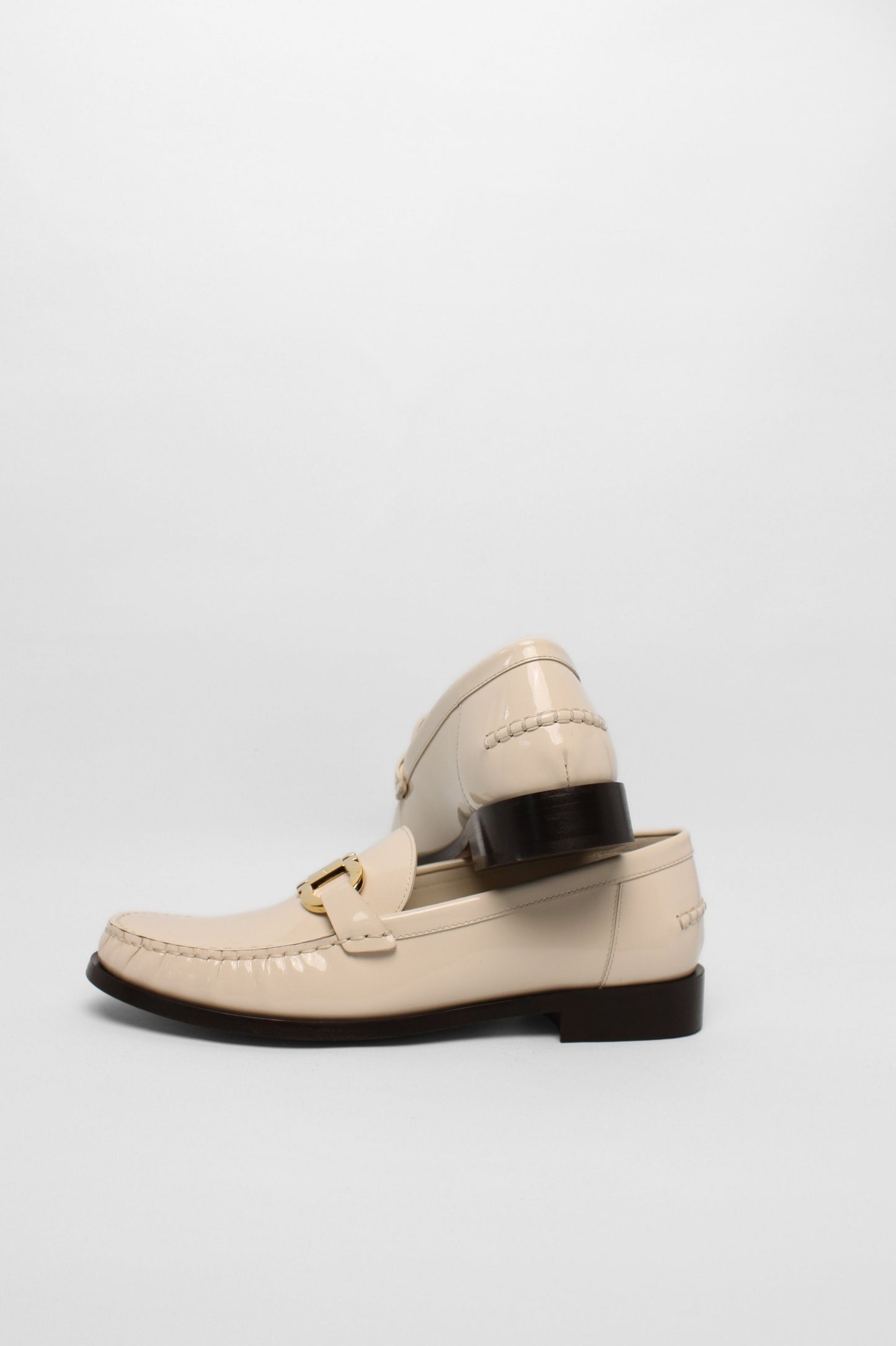 Ferragamo White Patent Loafers Size 38.5
