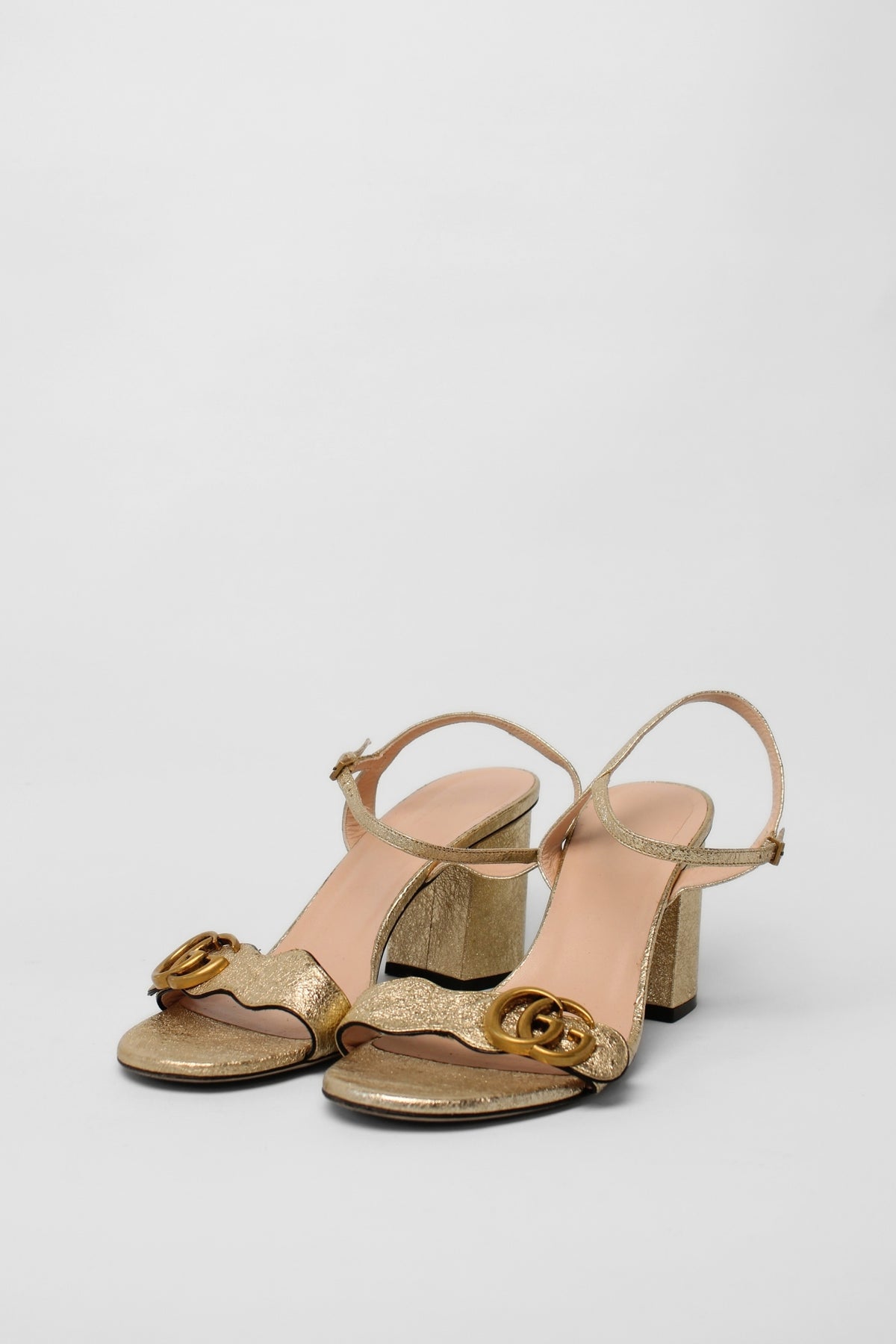 Gucci GG Marmont Metallic Cracked-Leather Heels