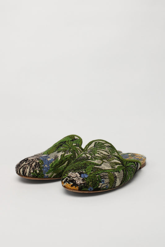 Christian Dior Toile de Jouy Tropical Embroidered Flat Mules