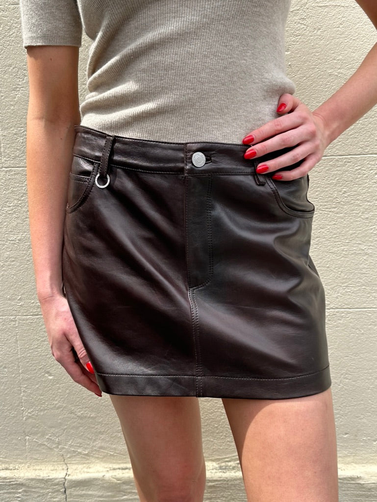 Neuw Brown Leather Mini Skirt Size 8