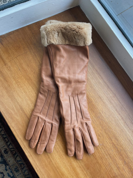 Hermes tan cashmere mink gloves Size 7.5