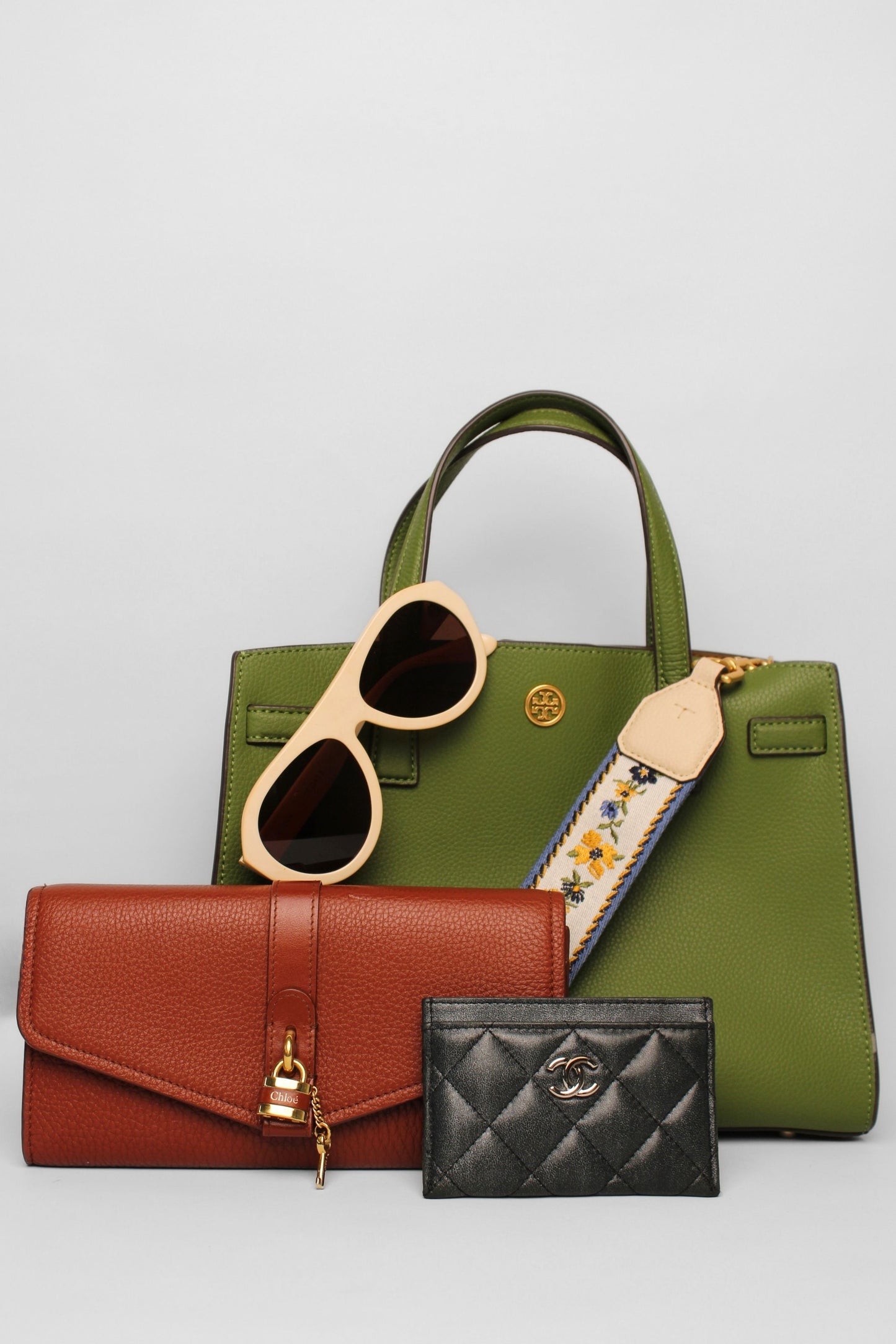 Tory Burch Green Tote Strap Bag