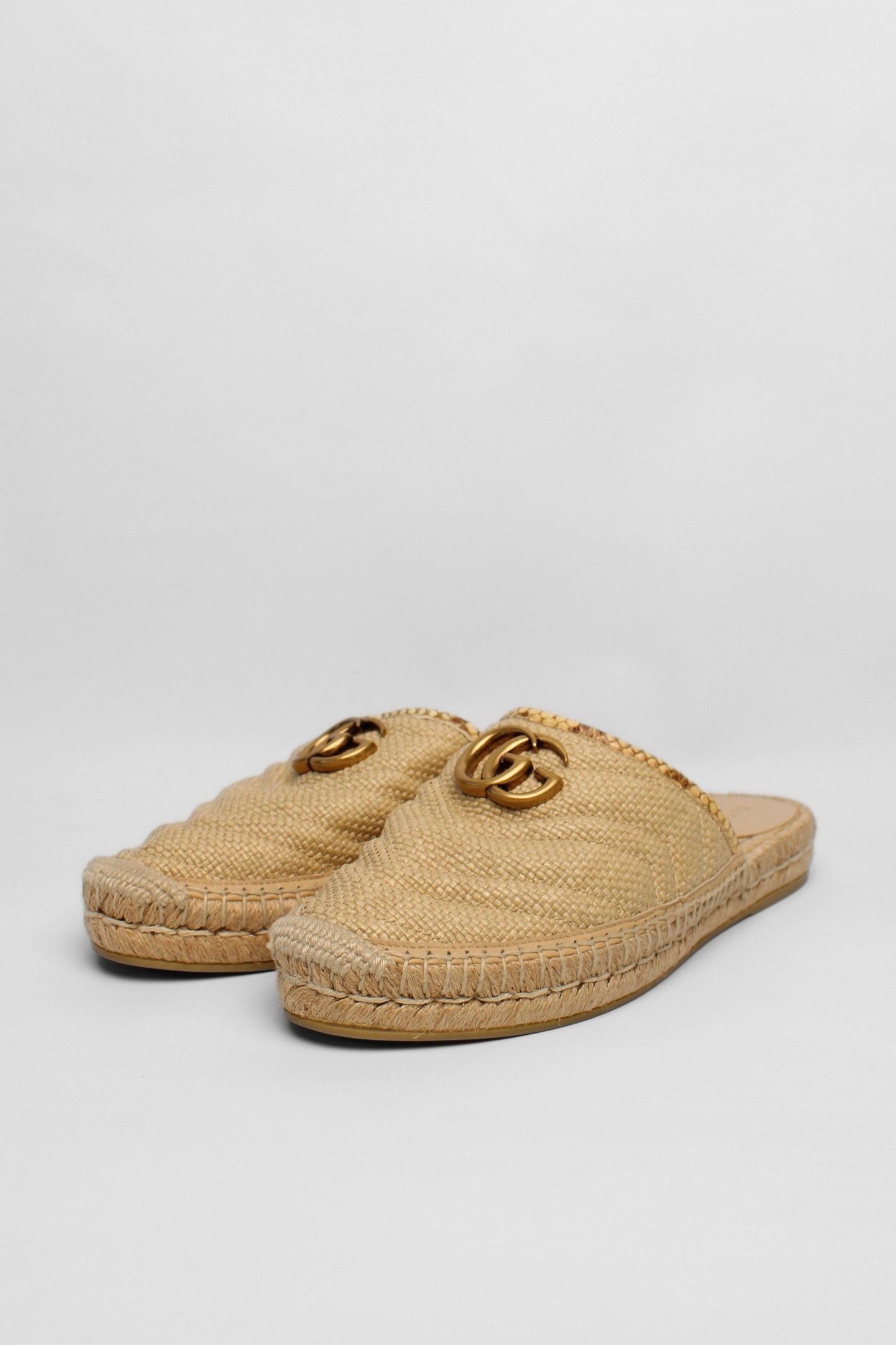 Gucci GG Raffia Mules Snake Trim Size 38