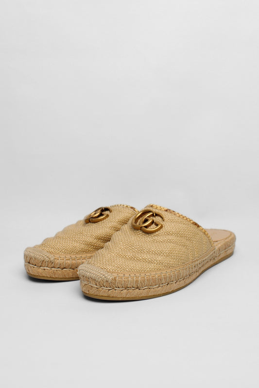 Gucci GG Raffia Mules Snake Trim Size 38