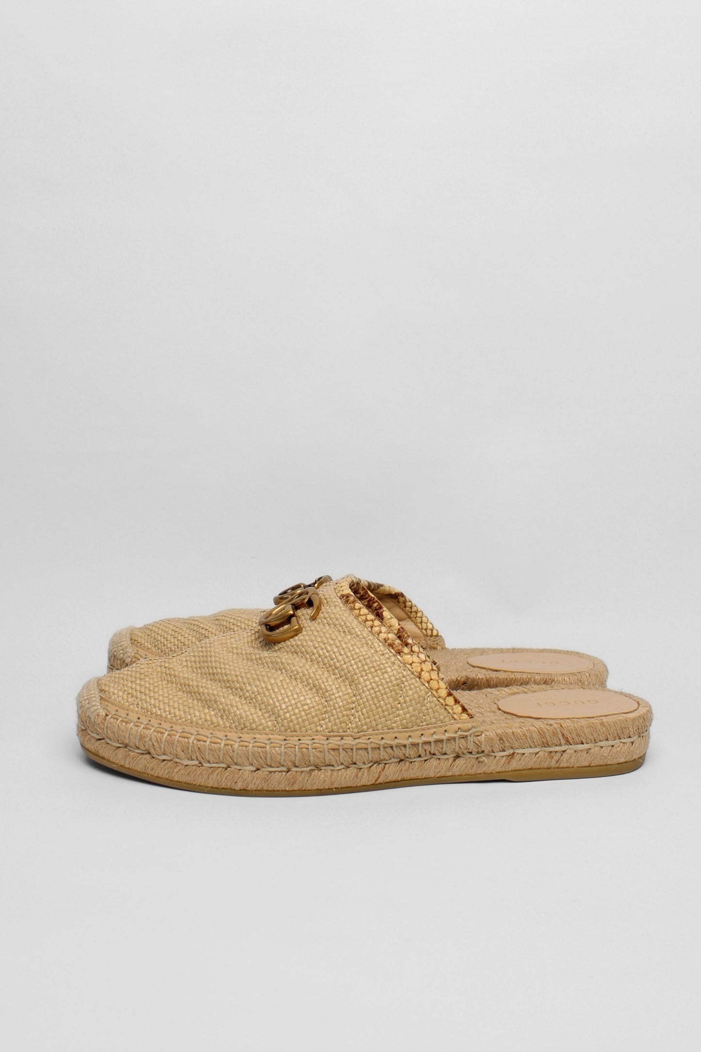 Gucci GG Raffia Mules Snake Trim Size 38