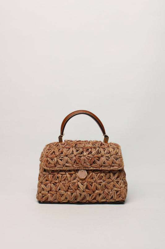 Cut Gaia Brown Raffia Crossbody Handbag