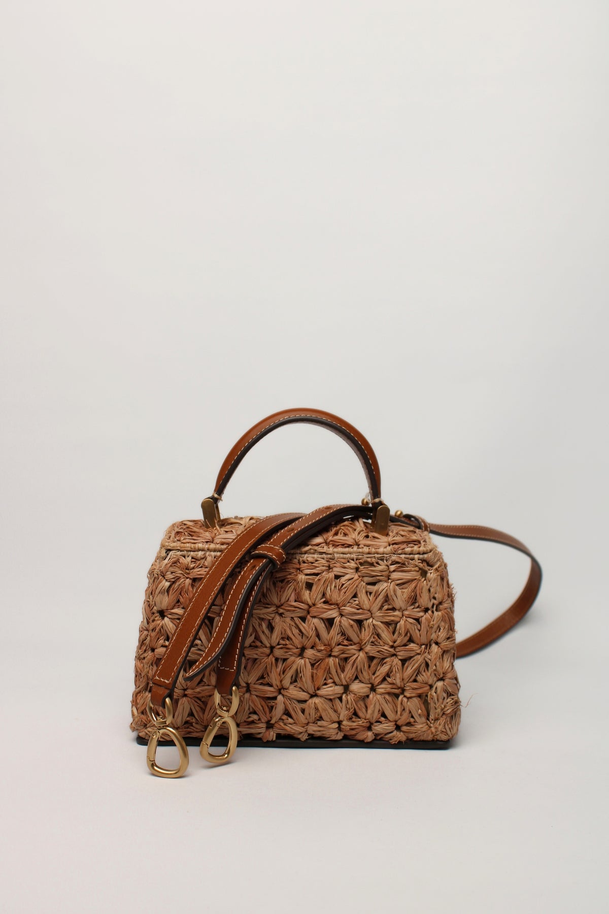 Cut Gaia Brown Raffia Crossbody Handbag
