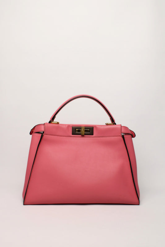Fendi Peekaboo Pink Leather Bag with Long Strap