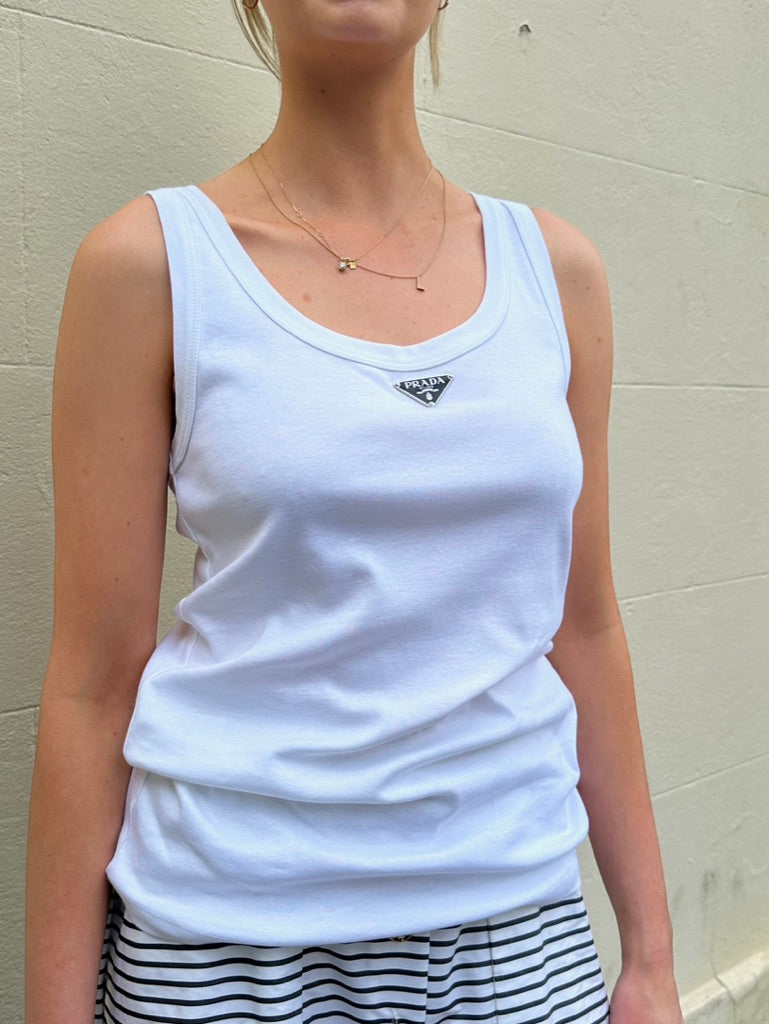 Prada Logo White Tank Top Size 40