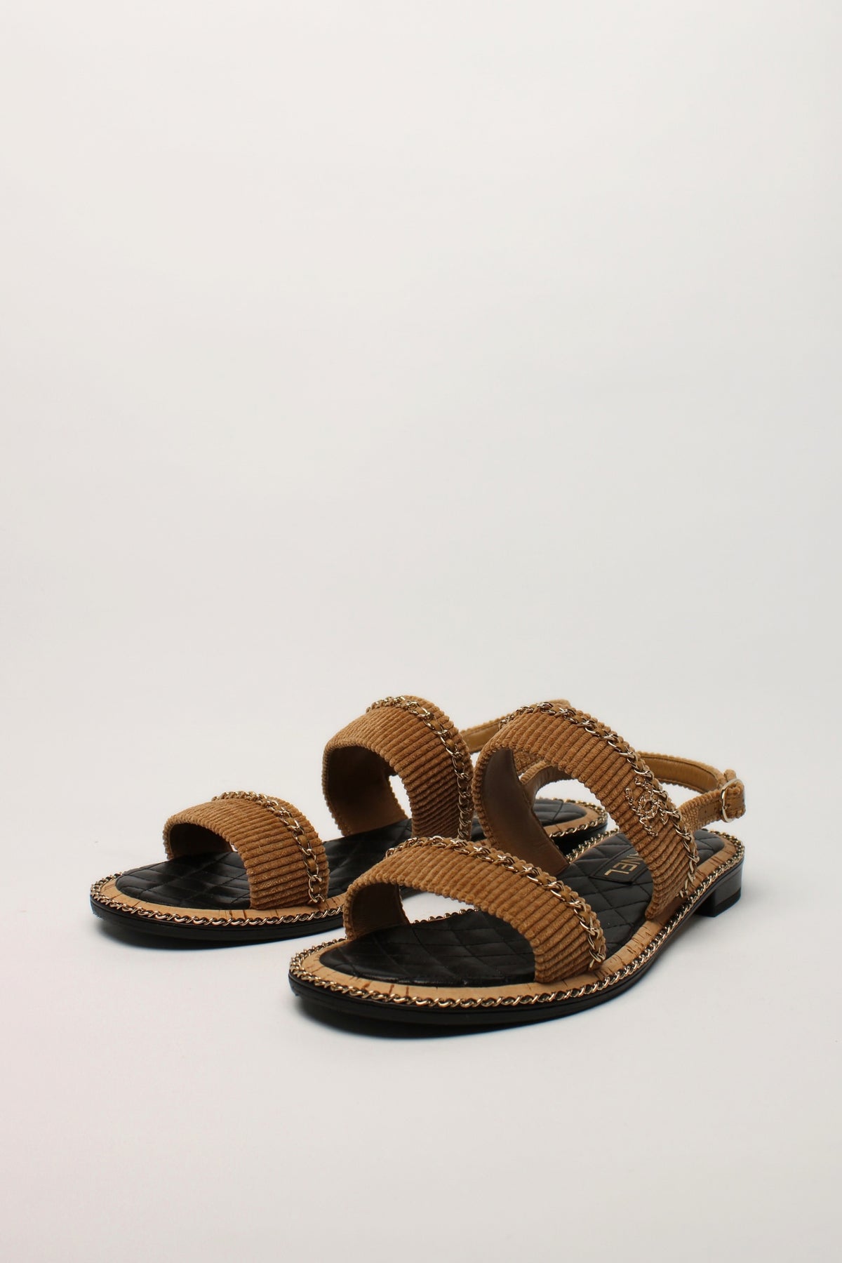 Chanel Tan Chain Courdury Sandals Size 41