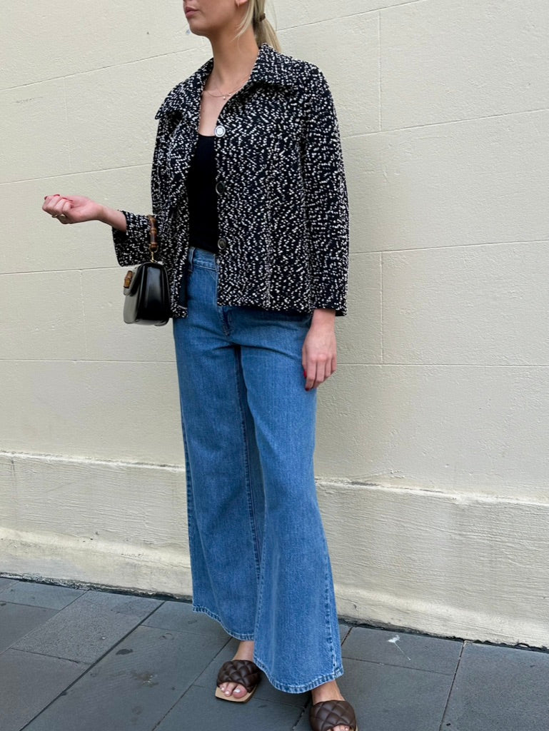 Chanel Black/White Tweed LA PAUSA series Jacket Size 40