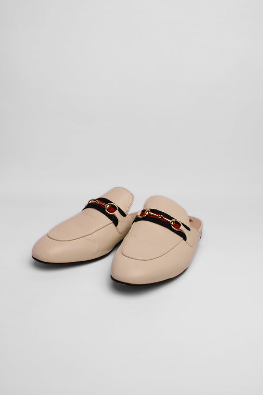 Gucci White Princetown Horsebit Mules SIZE 39.5