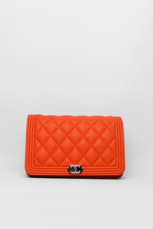 Chanel Orange Bag/Wallet on long gold chain