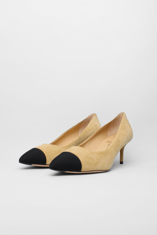 Chanel Suede Black Toe Pumps Size 38.5
