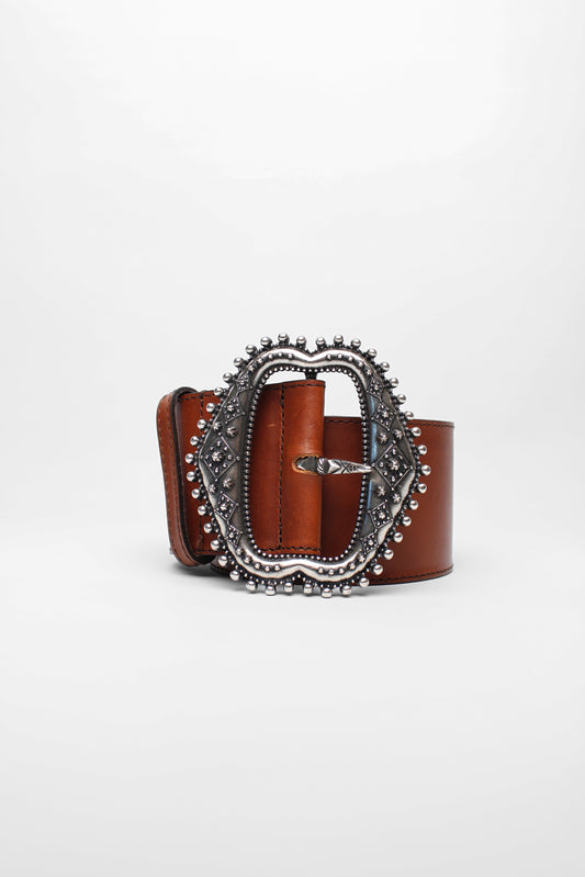 Etro Brown/Silver Buckle Wide Belt Size 90