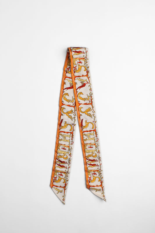 Hermes Orange Animal Print Twilly