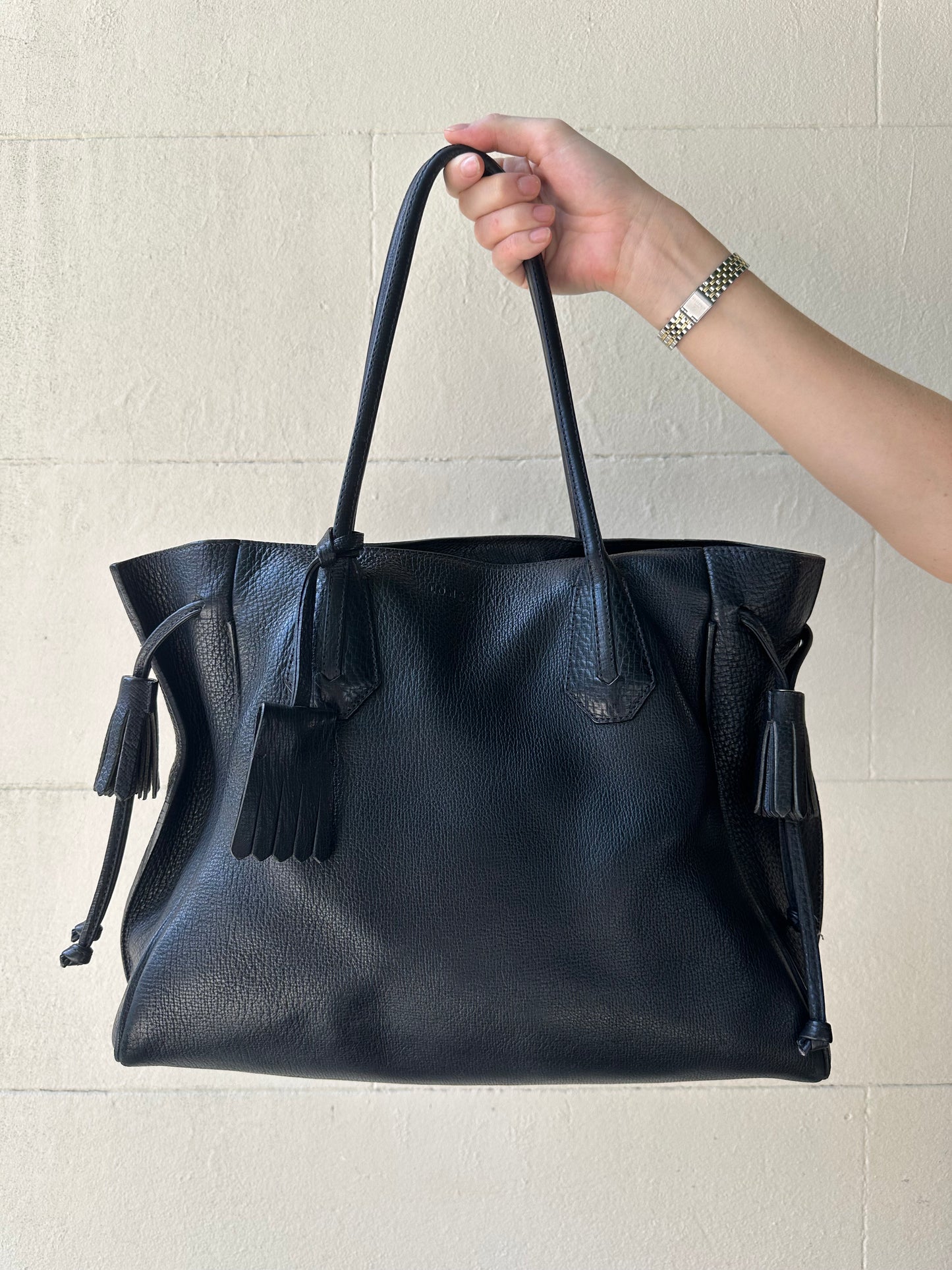 Longchamp Black Leather Tote Bag