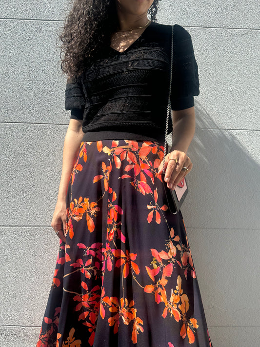 Dries Van Noten Black Red Flower Skirt Size 34