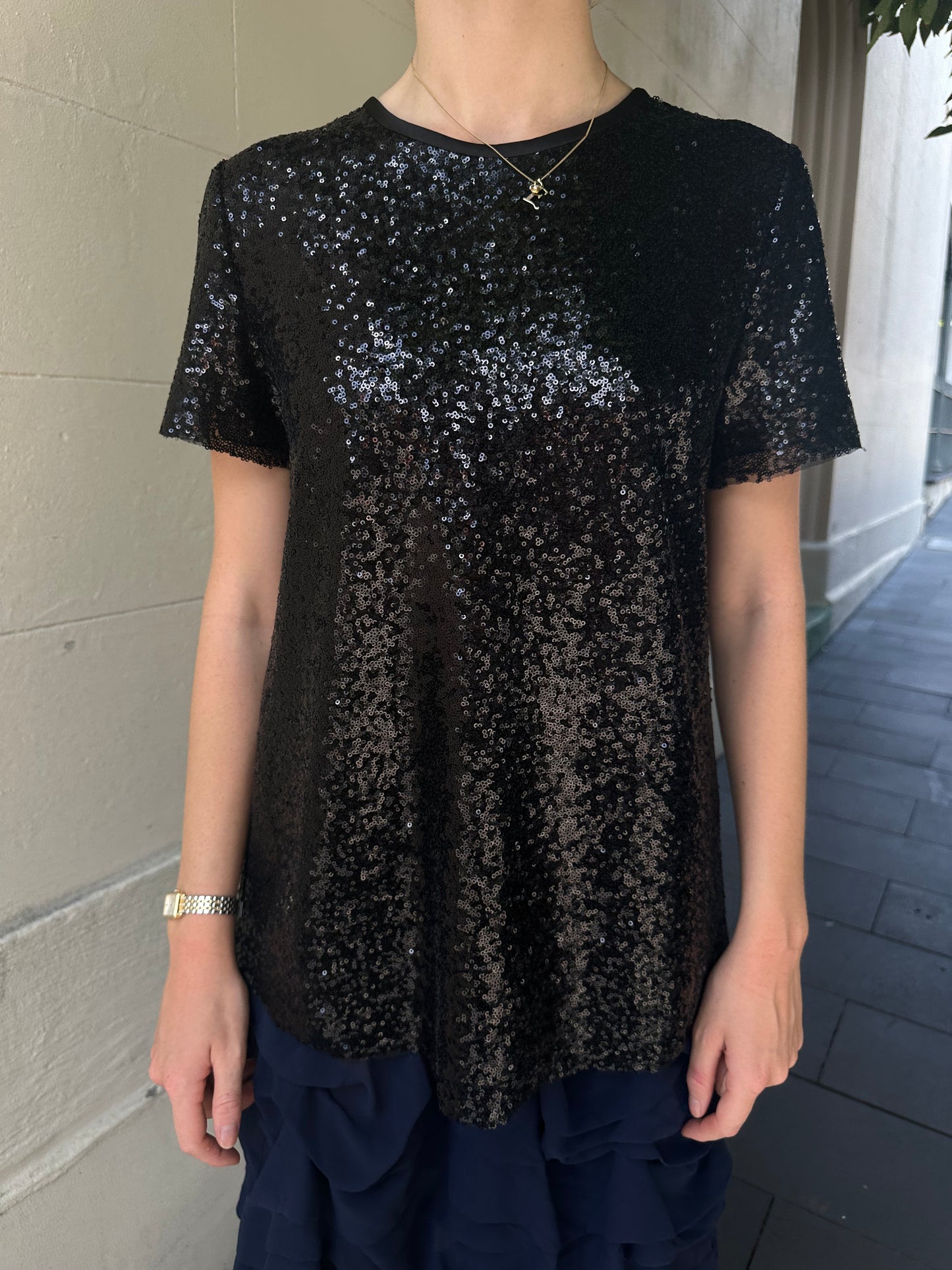 Emporio Armarni Black Sequinned Top Size L