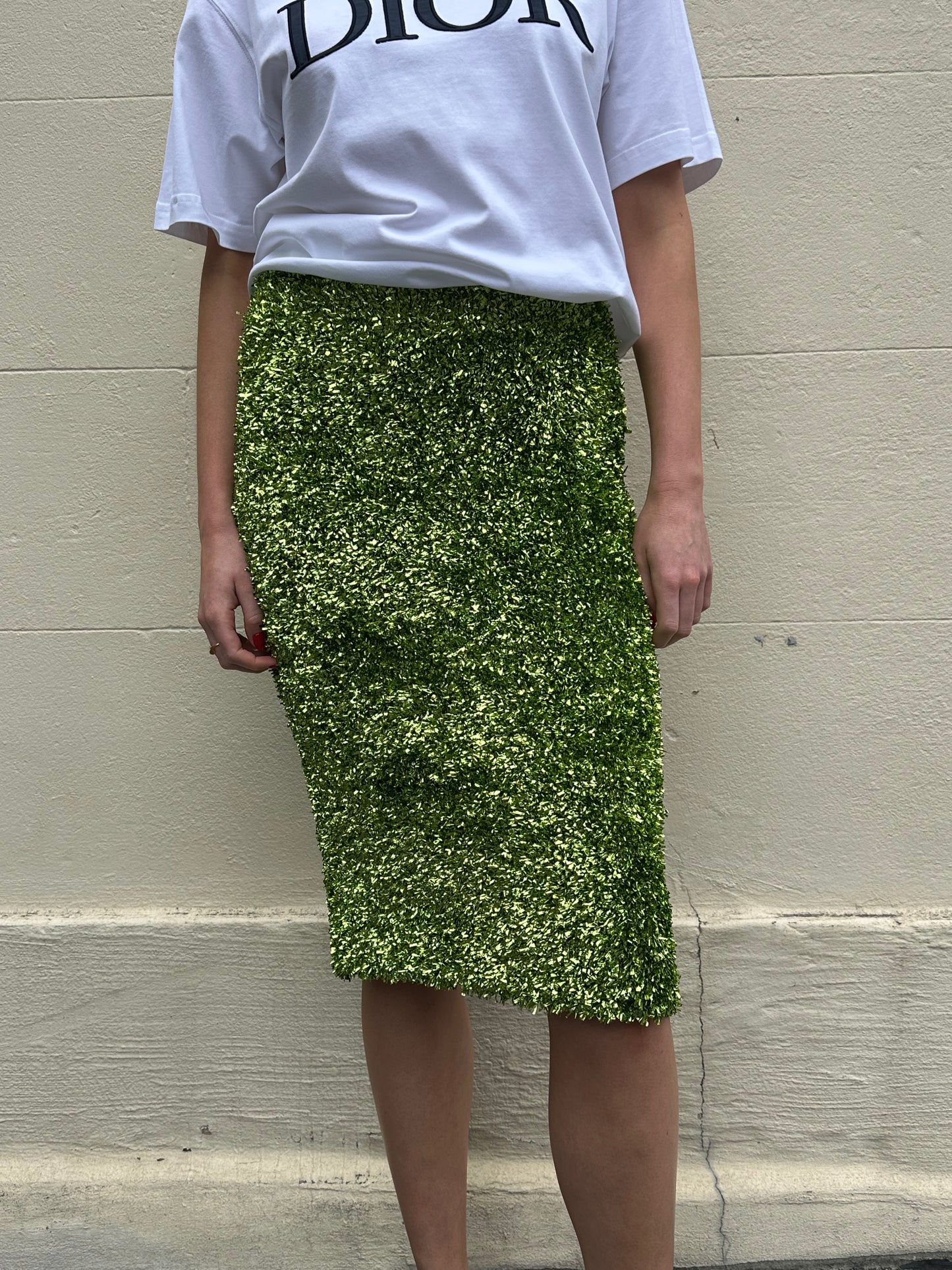 Dries Van Noten Green Glitter Skirt Size XS