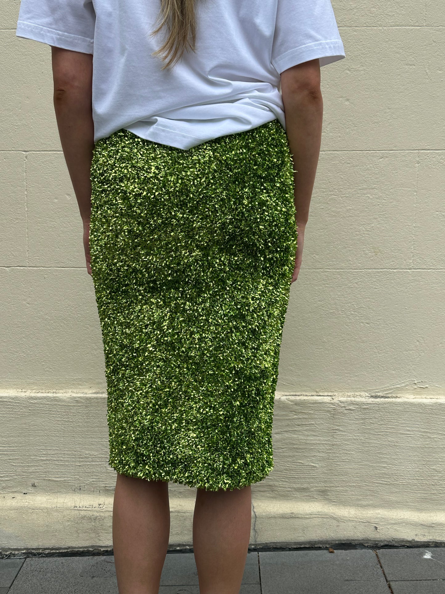 Dries Van Noten Green Glitter Skirt Size XS