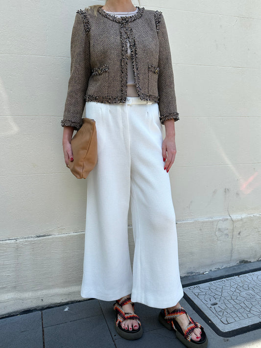 Chanel Woven Waffle White Pants Size 40