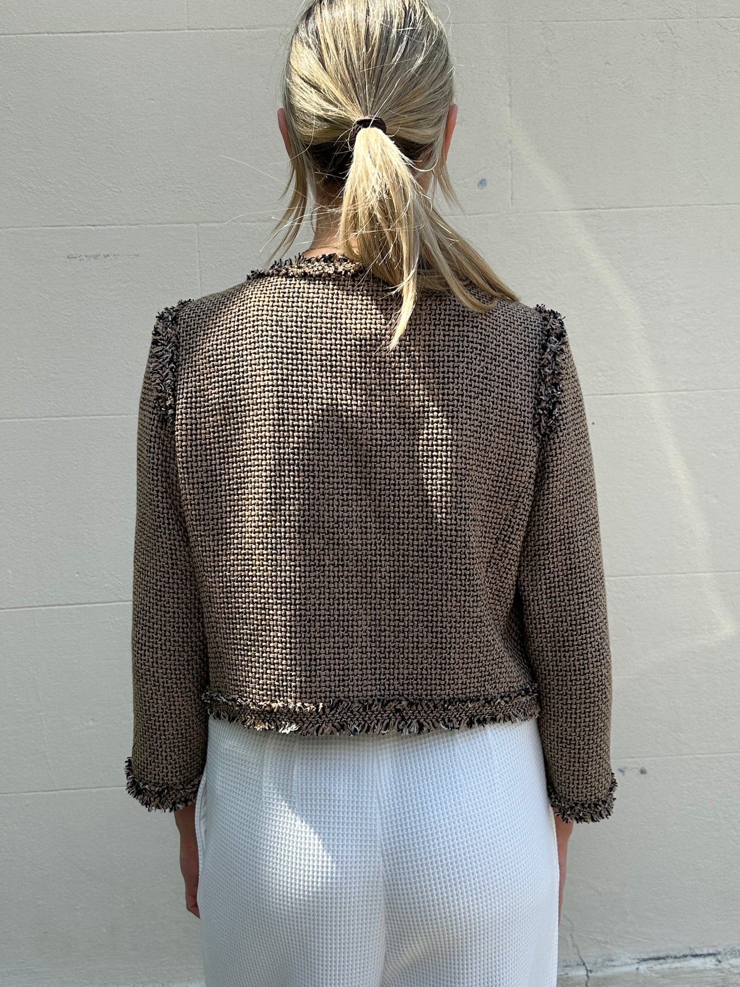 Chanel Taupe Tweed Open Jacket Size 42