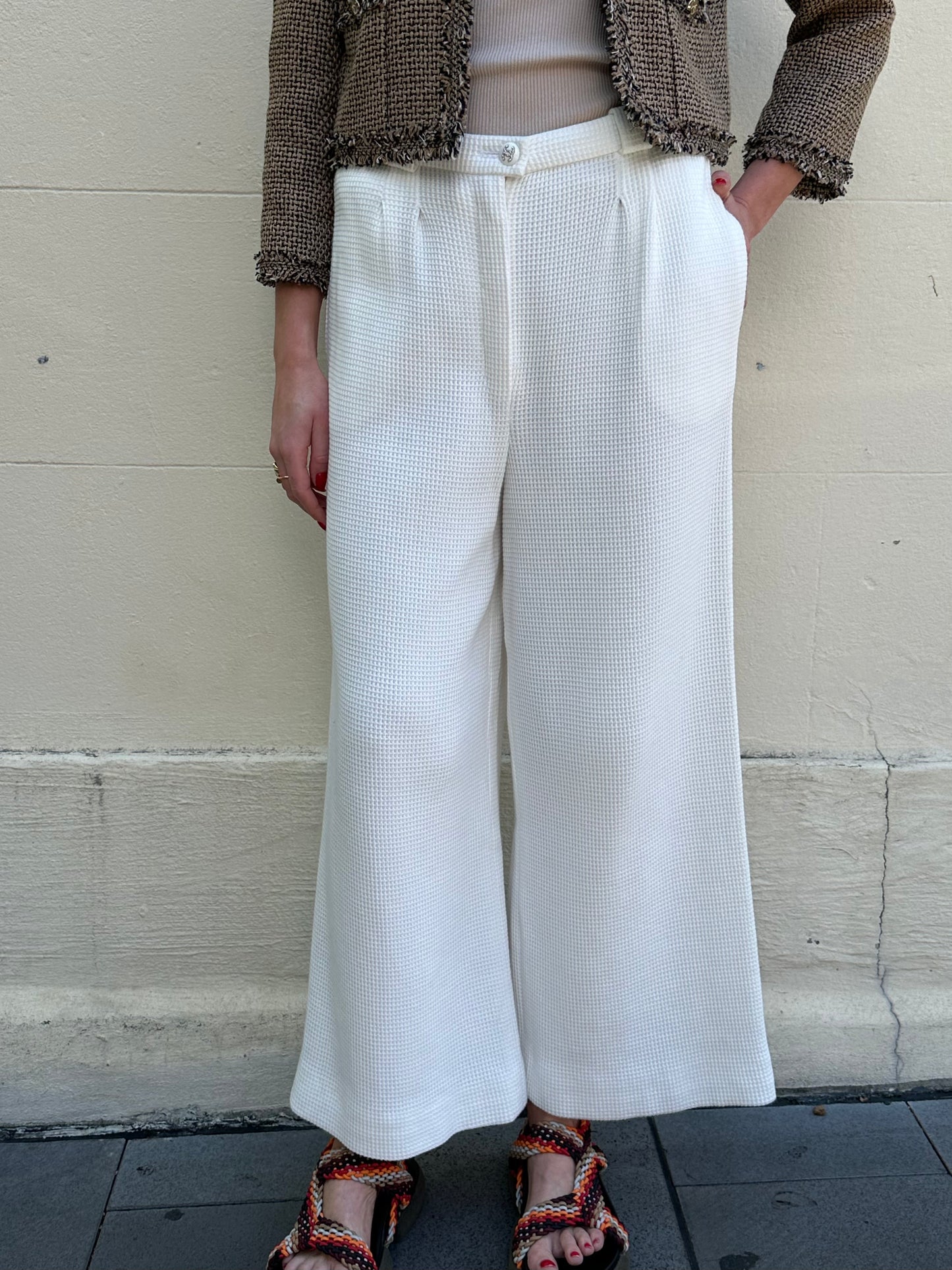 Chanel Woven Waffle White Pants Size 40