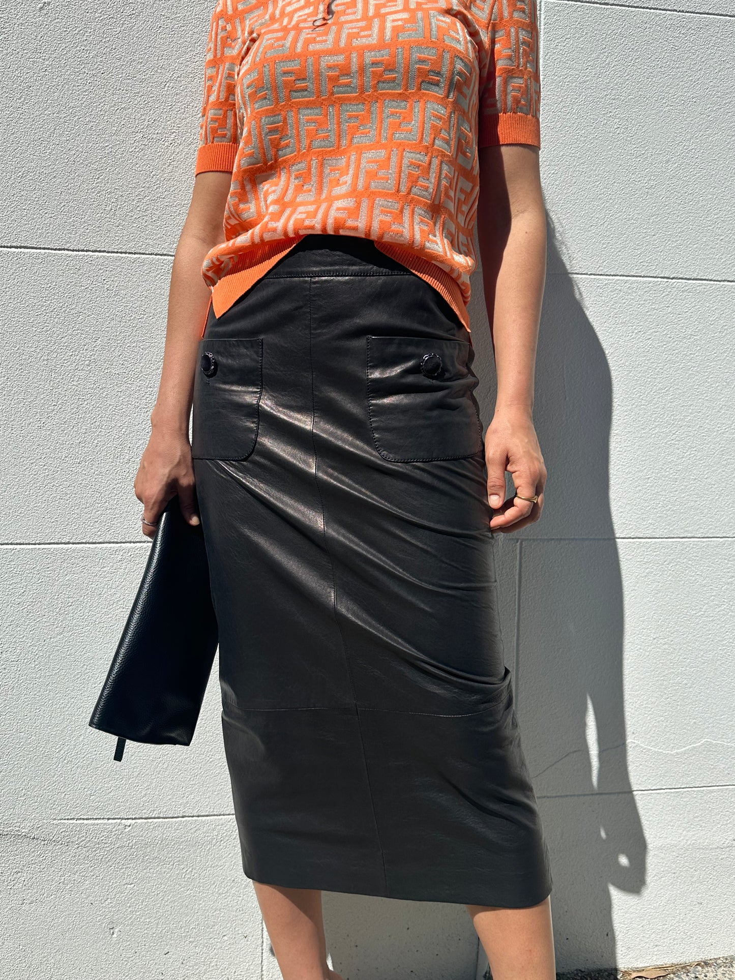 Chanel Black Leather Skirt Size 36