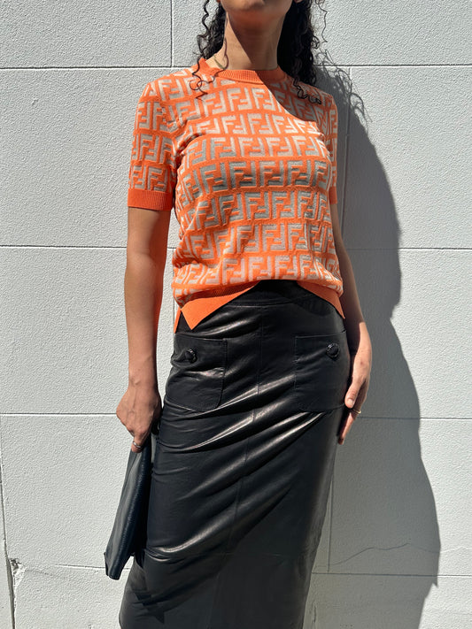Chanel Black Leather Skirt Size 36