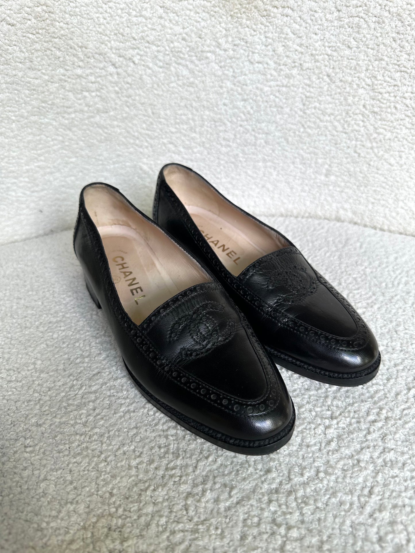 Chanel Black Logo Loafers Size 35