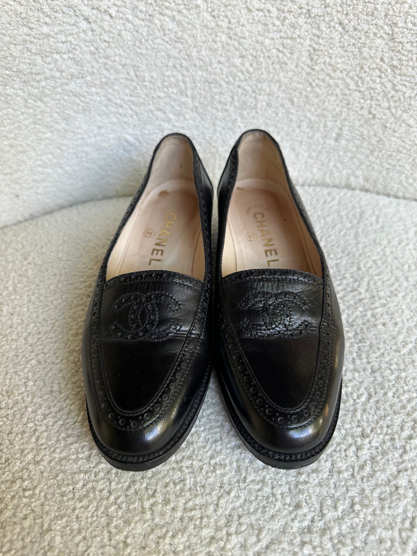 Chanel Black Logo Loafers Size 35