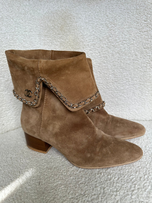 Chanel Tan Suede Short Booties Size 38
