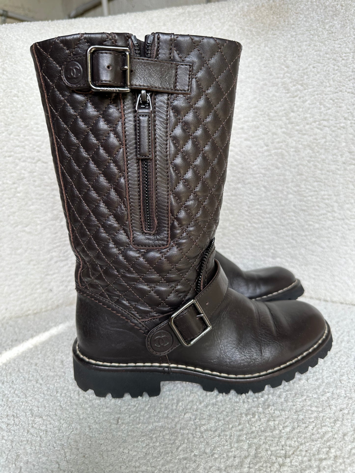 Chanel Chocolate Brown Padded Boots Size 35.5