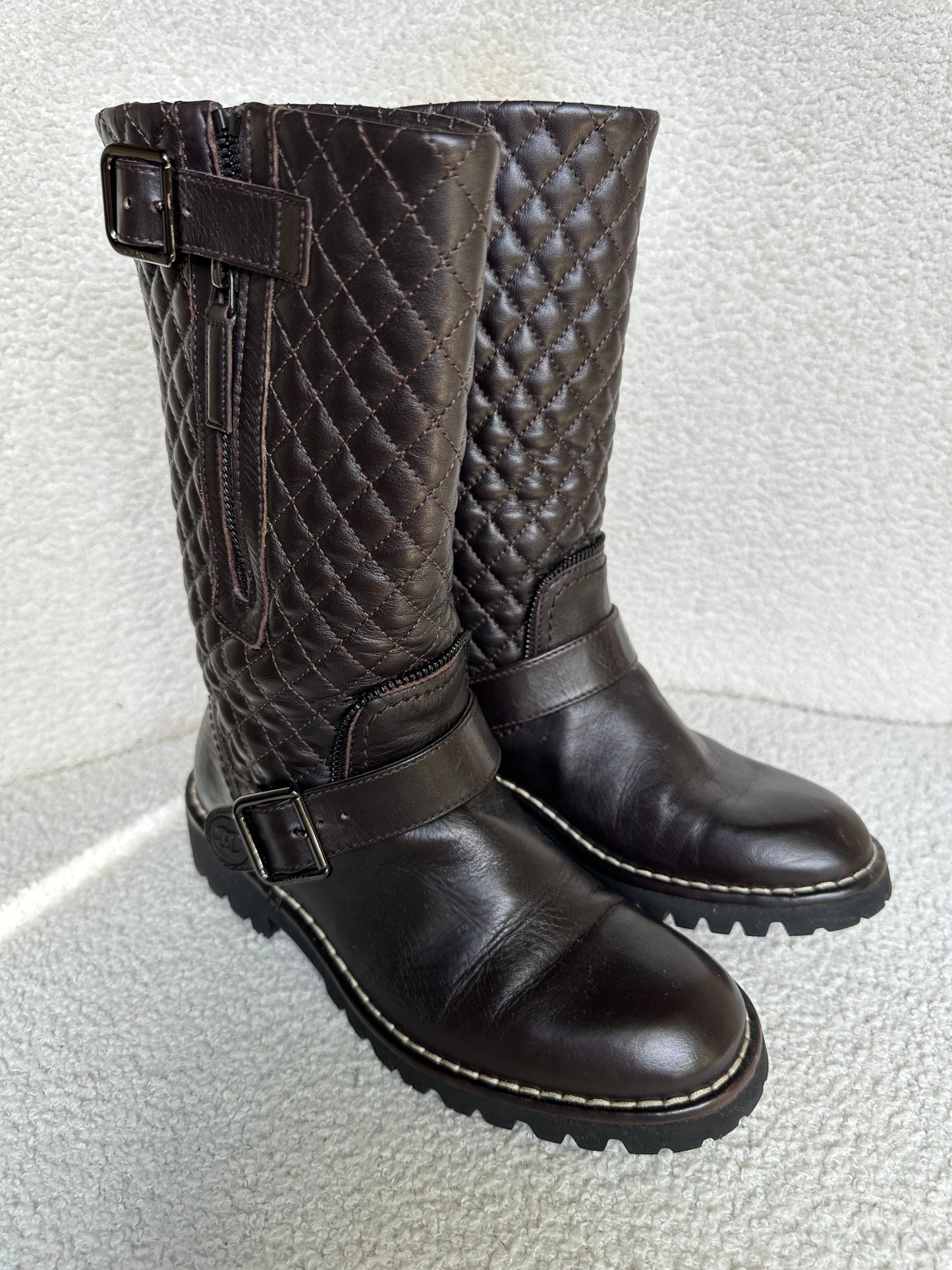 Chanel Chocolate Brown Padded Boots Size 35.5