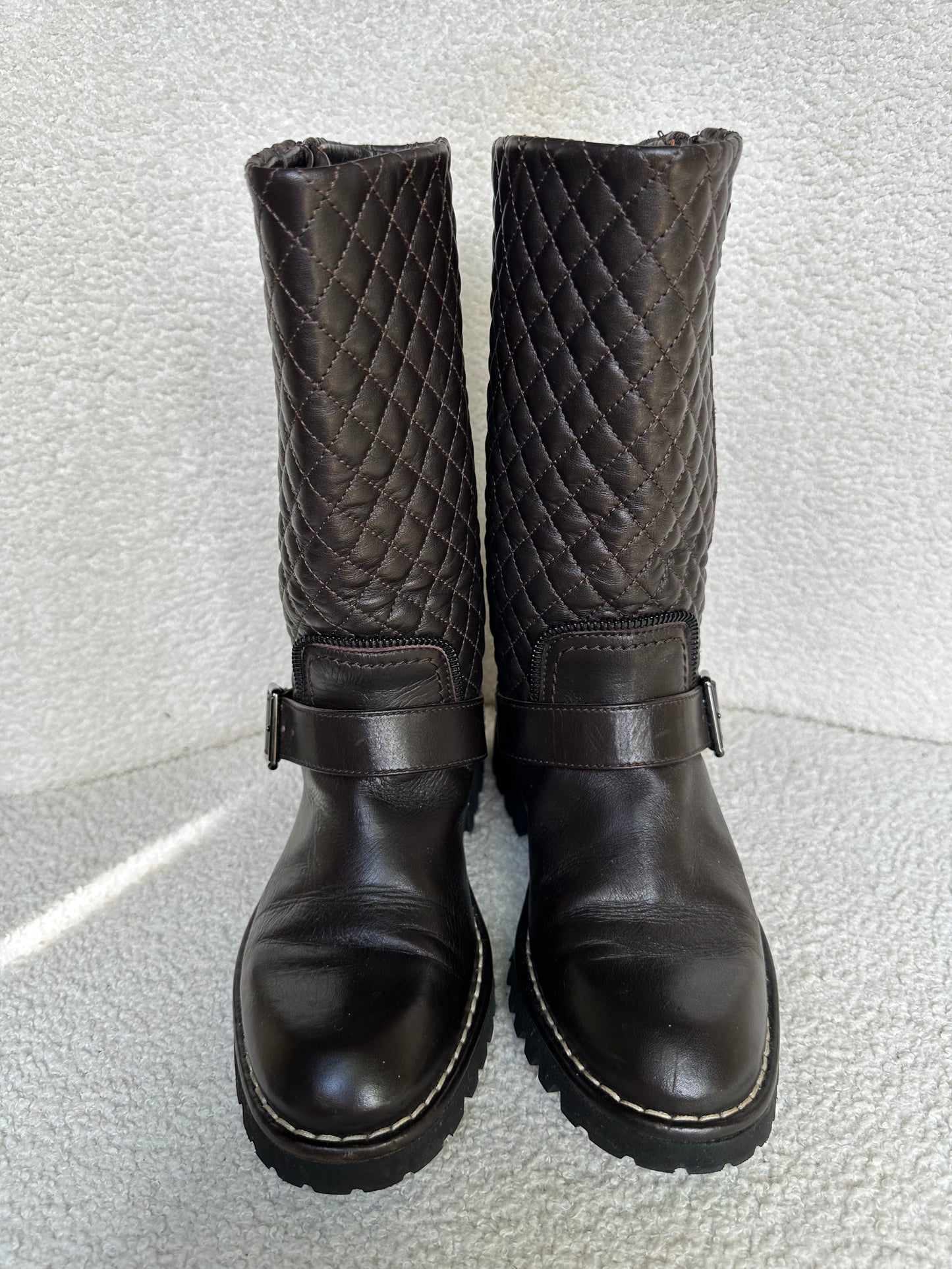 Chanel Chocolate Brown Padded Boots Size 35.5