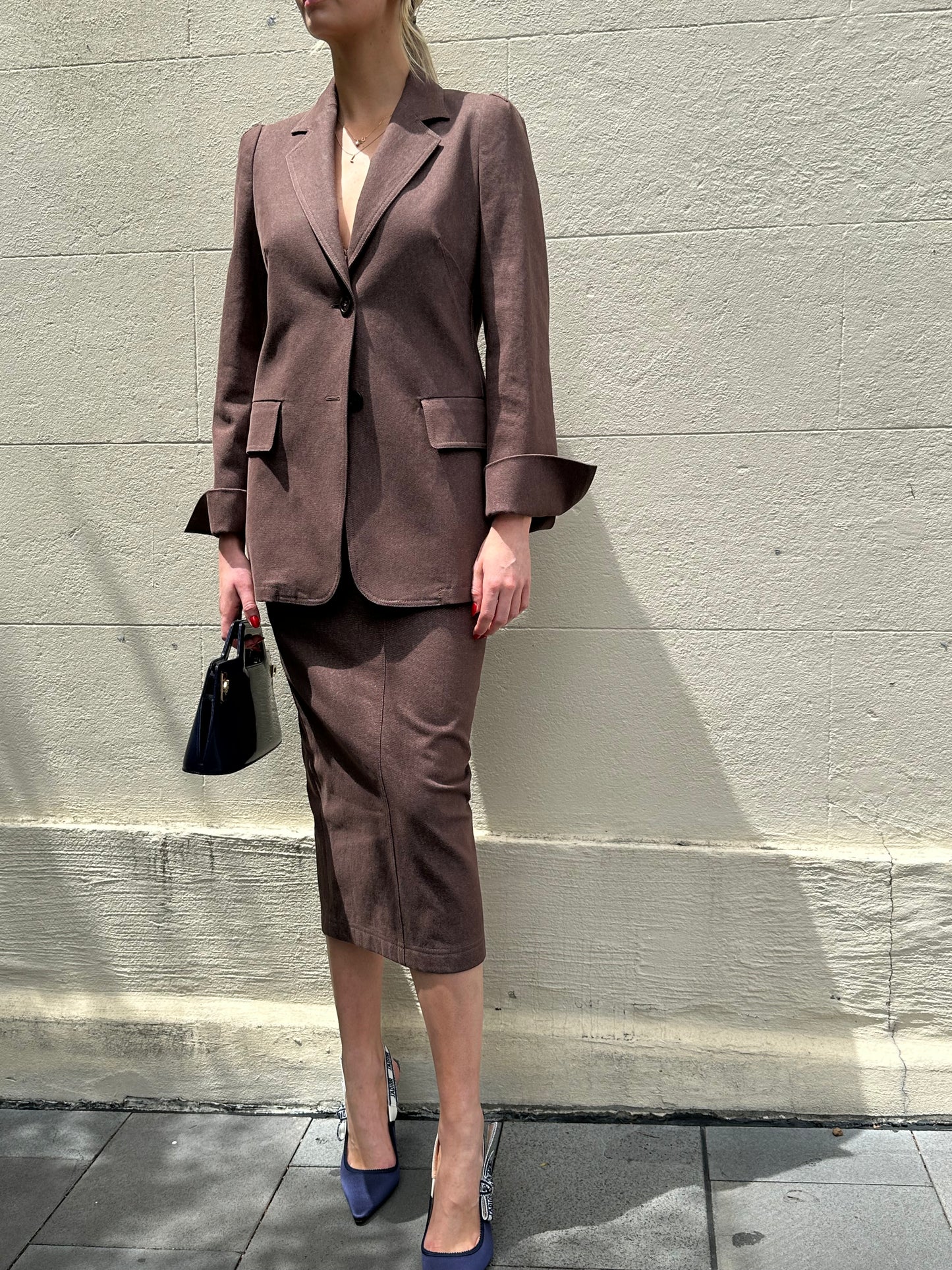 Max Mara Brown Denim Skirt Suit Size 38