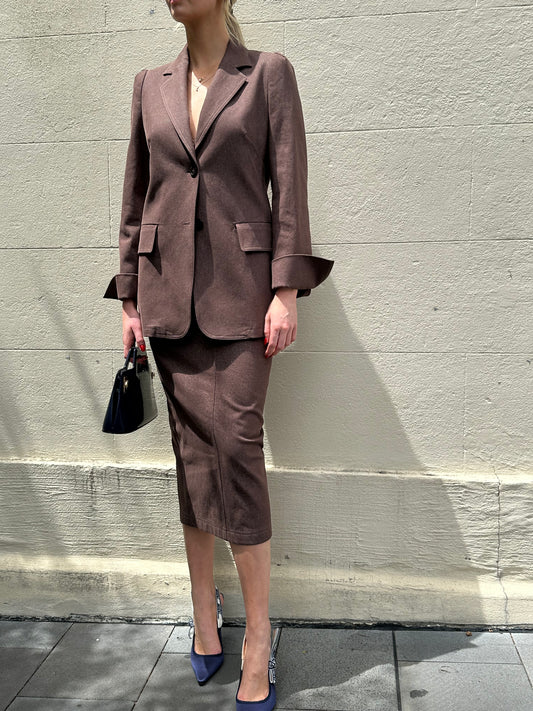 Max Mara Brown Denim Skirt Suit Size 38