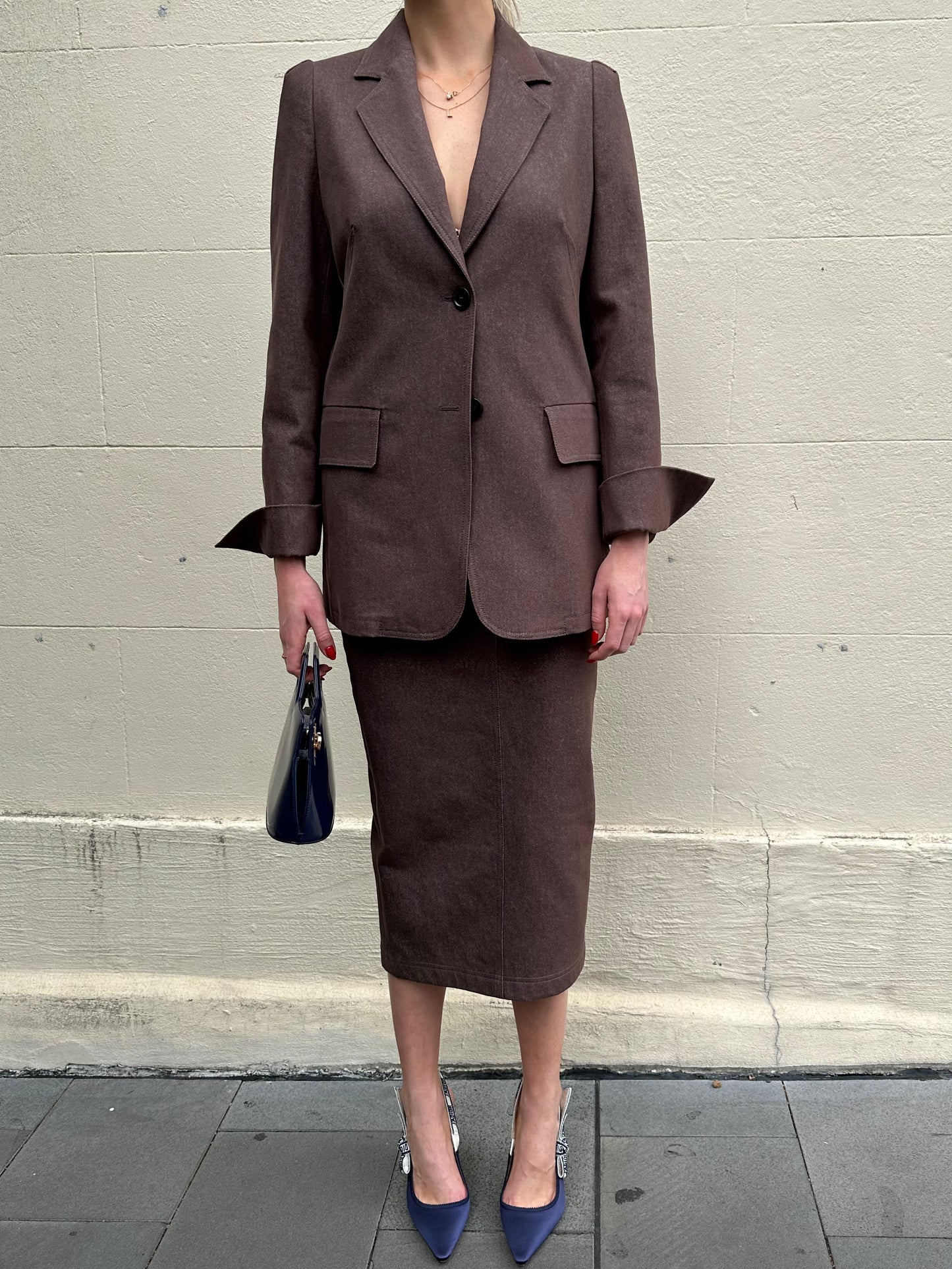 Max Mara Brown Denim Skirt Suit Size 38