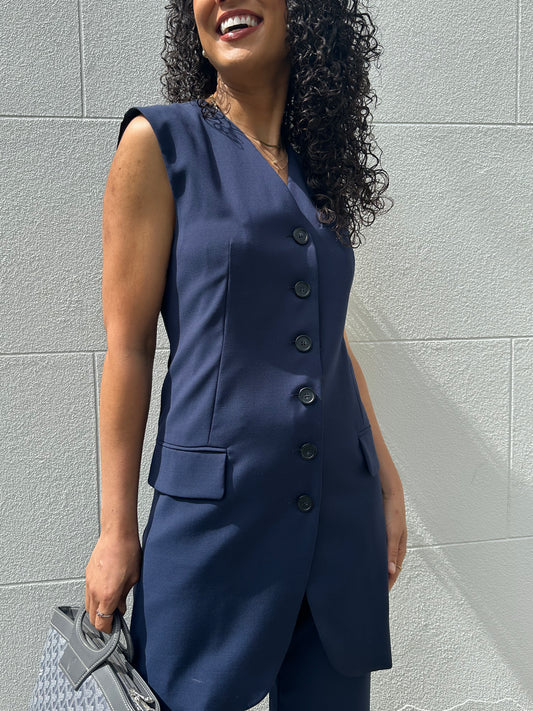 Sportmax Navy Vest and Pant Set Size 38