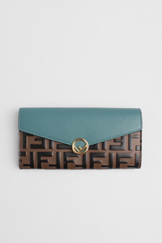 Fendi  leather wallet mongram with acqua trim